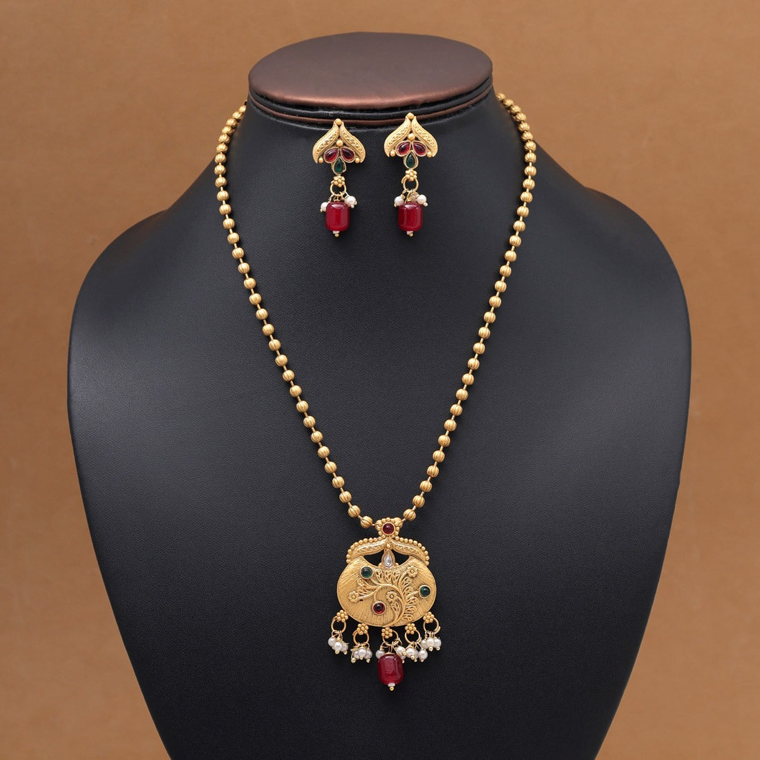 Aayushi Necklace Set Maroon Kundan Beaded Jewelry | CHARM OF INDIA