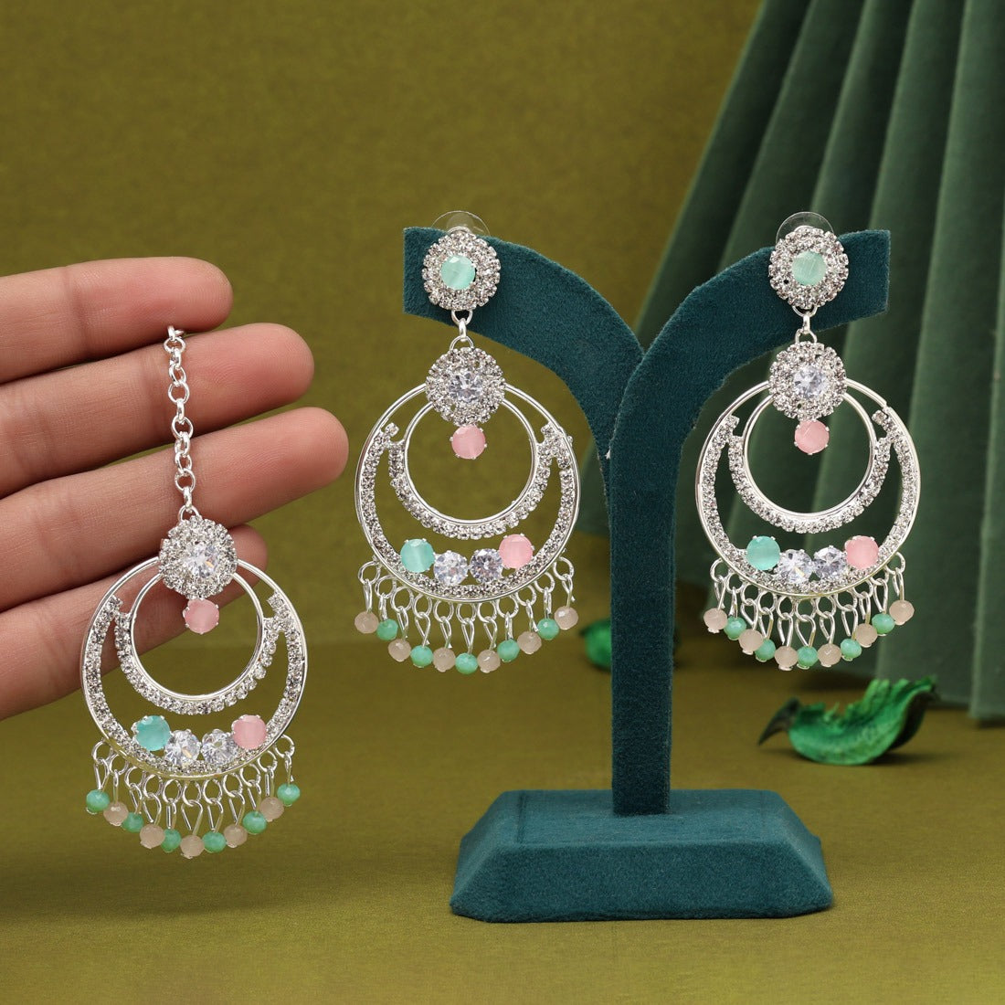 Rifa Maang Tikka Set Multicolor Rhinestone Look | CHARM OF INDIA
